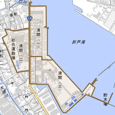 清開とその周辺の地図。町の範囲を重ねている