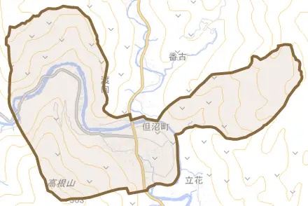 但沼町とその周辺の地図。町の範囲を重ねている
