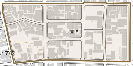 宝町とその周辺の地図。町の範囲を重ねている
