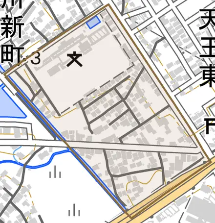 天王西とその周辺の地図。町の範囲を重ねている