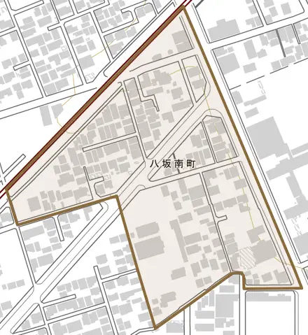 八坂南町とその周辺の地図。町の範囲を重ねている