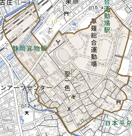 聖一色とその周辺の地図。町の範囲を重ねている