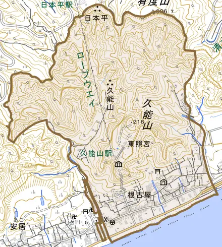 根古屋とその周辺の地図。町の範囲を重ねている