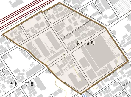 さつき町とその周辺の地図。町の範囲を重ねている
