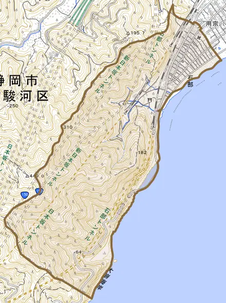 石部とその周辺の地図。町の範囲を重ねている