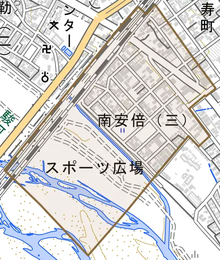 南安倍とその周辺の地図。町の範囲を重ねている