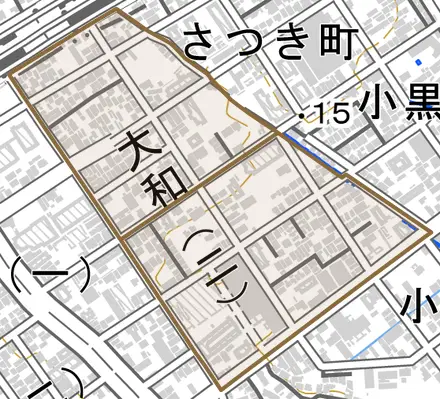 大和とその周辺の地図。町の範囲を重ねている