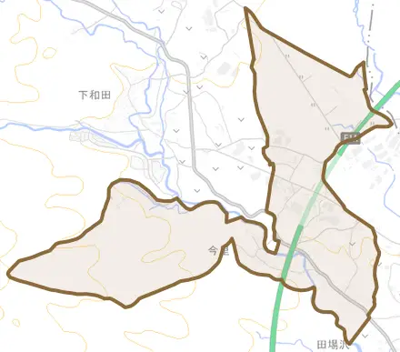 今里とその周辺の地図。町の範囲を重ねている