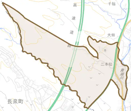 桃園とその周辺の地図。町の範囲を重ねている