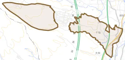 千福とその周辺の地図。町の範囲を重ねている
