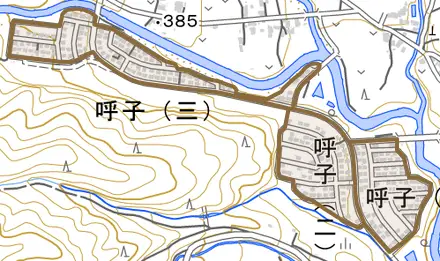 呼子とその周辺の地図。町の範囲を重ねている