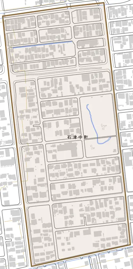 石津中町とその周辺の地図。町の範囲を重ねている
