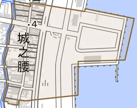 城之腰とその周辺の地図。町の範囲を重ねている