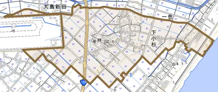 下小杉とその周辺の地図。町の範囲を重ねている