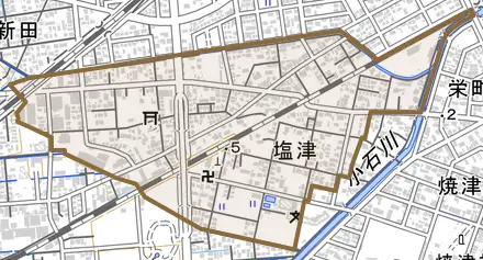 塩津とその周辺の地図。町の範囲を重ねている
