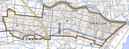 惣右衛門とその周辺の地図。町の範囲を重ねている