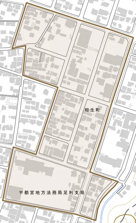 相生町とその周辺の地図。町の範囲を重ねている