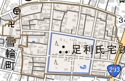 家富町とその周辺の地図。町の範囲を重ねている