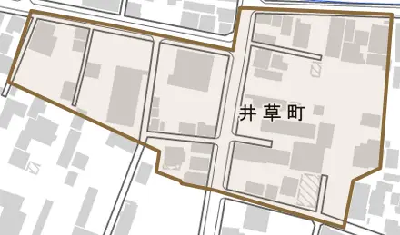井草町とその周辺の地図。町の範囲を重ねている