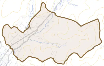 板倉町とその周辺の地図。町の範囲を重ねている