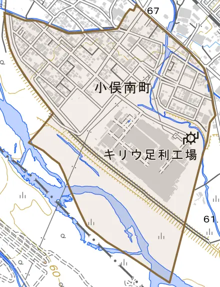 小俣南町とその周辺の地図。町の範囲を重ねている