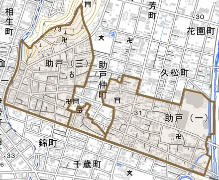 助戸とその周辺の地図。町の範囲を重ねている
