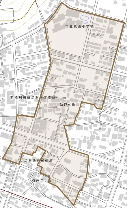 助戸仲町とその周辺の地図。町の範囲を重ねている