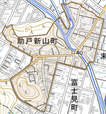 助戸新山町とその周辺の地図。町の範囲を重ねている