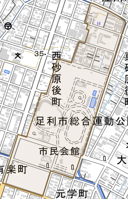 田所町とその周辺の地図。町の範囲を重ねている