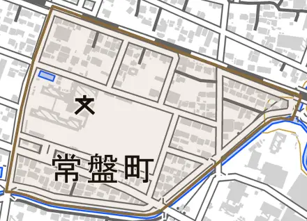 常盤町とその周辺の地図。町の範囲を重ねている