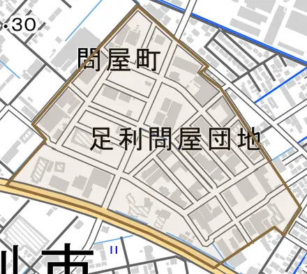 問屋町とその周辺の地図。町の範囲を重ねている
