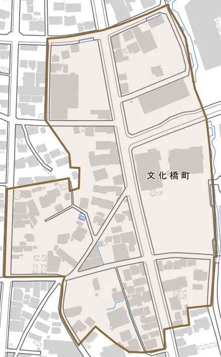 文化橋町とその周辺の地図。町の範囲を重ねている