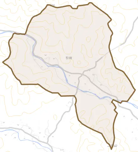 引田とその周辺の地図。町の範囲を重ねている
