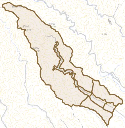 上永野とその周辺の地図。町の範囲を重ねている