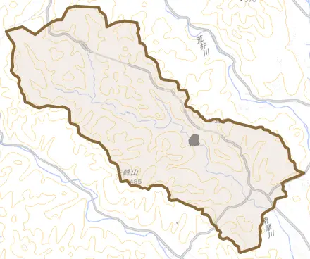 上南摩町とその周辺の地図。町の範囲を重ねている