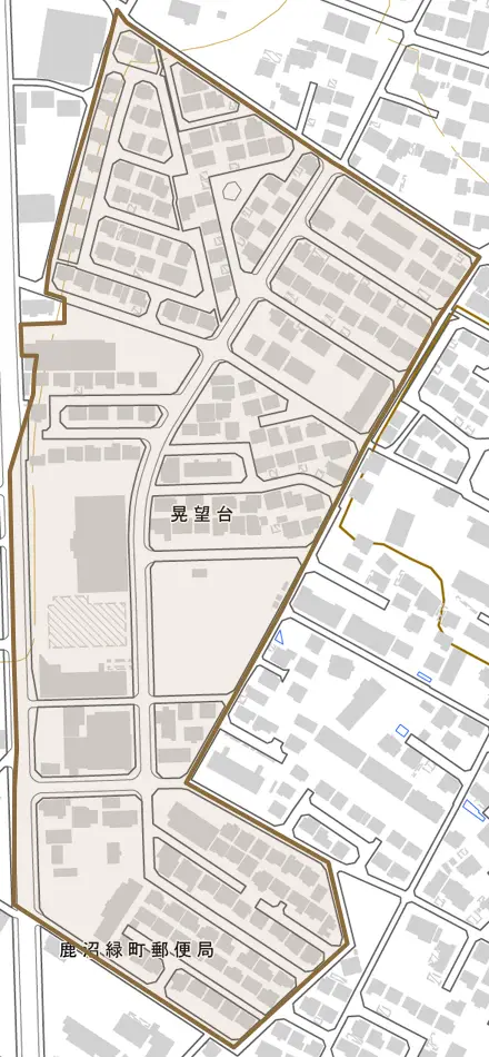 晃望台とその周辺の地図。町の範囲を重ねている
