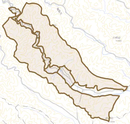 中粕尾とその周辺の地図。町の範囲を重ねている