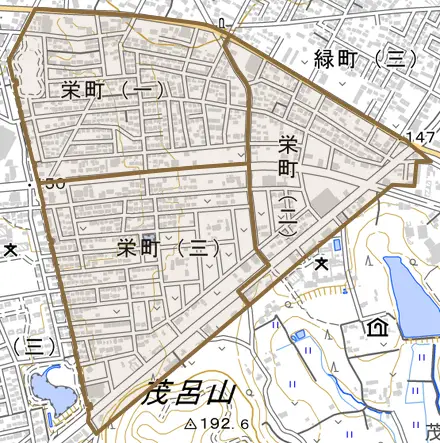 栄町とその周辺の地図。町の範囲を重ねている