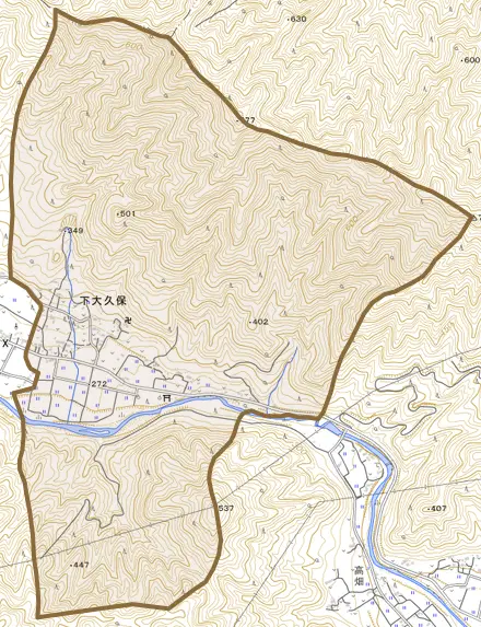 下大久保とその周辺の地図。町の範囲を重ねている