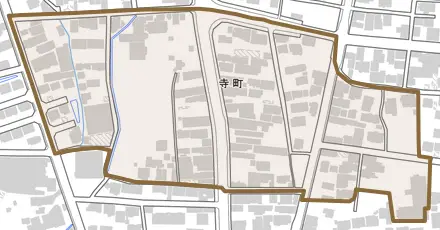 寺町とその周辺の地図。町の範囲を重ねている
