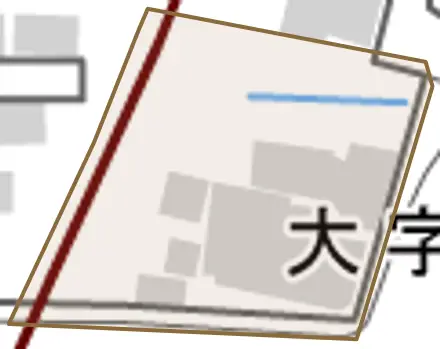 大字壬生丙とその周辺の地図。町の範囲を重ねている