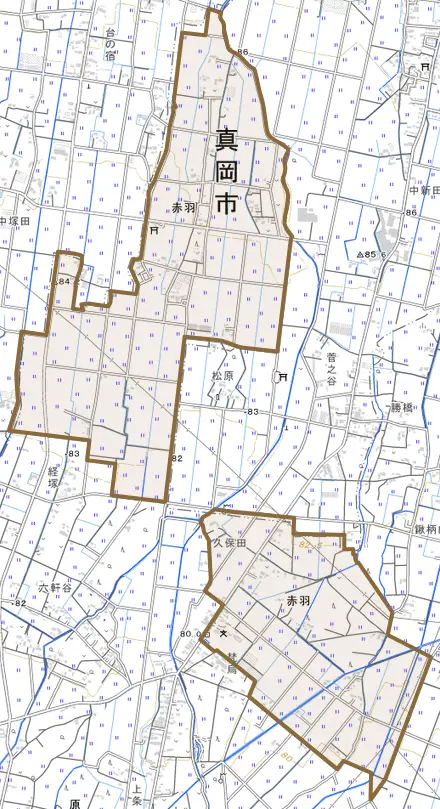 赤羽とその周辺の地図。町の範囲を重ねている