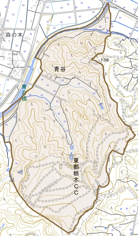 青谷とその周辺の地図。町の範囲を重ねている