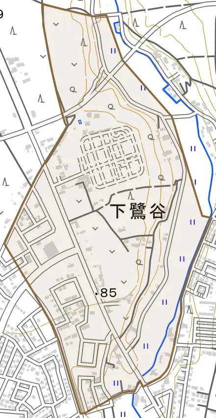 下鷺谷とその周辺の地図。町の範囲を重ねている
