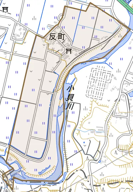 反町とその周辺の地図。町の範囲を重ねている