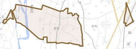 若旅とその周辺の地図。町の範囲を重ねている
