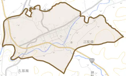 馬頭とその周辺の地図。町の範囲を重ねている