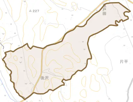 東戸田とその周辺の地図。町の範囲を重ねている