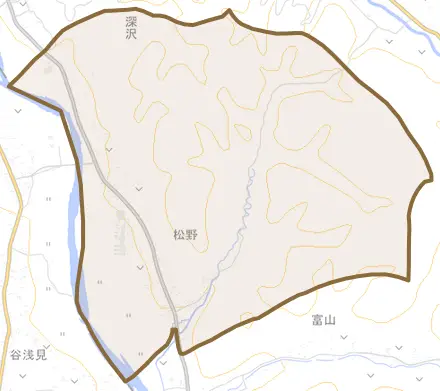 松野とその周辺の地図。町の範囲を重ねている