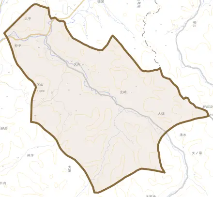 大内とその周辺の地図。町の範囲を重ねている